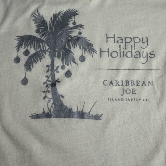 Caribbean Joe Cream V-Neck Top with Silver Holiday Palm Tree Design Size XL - Picture 5 of 9